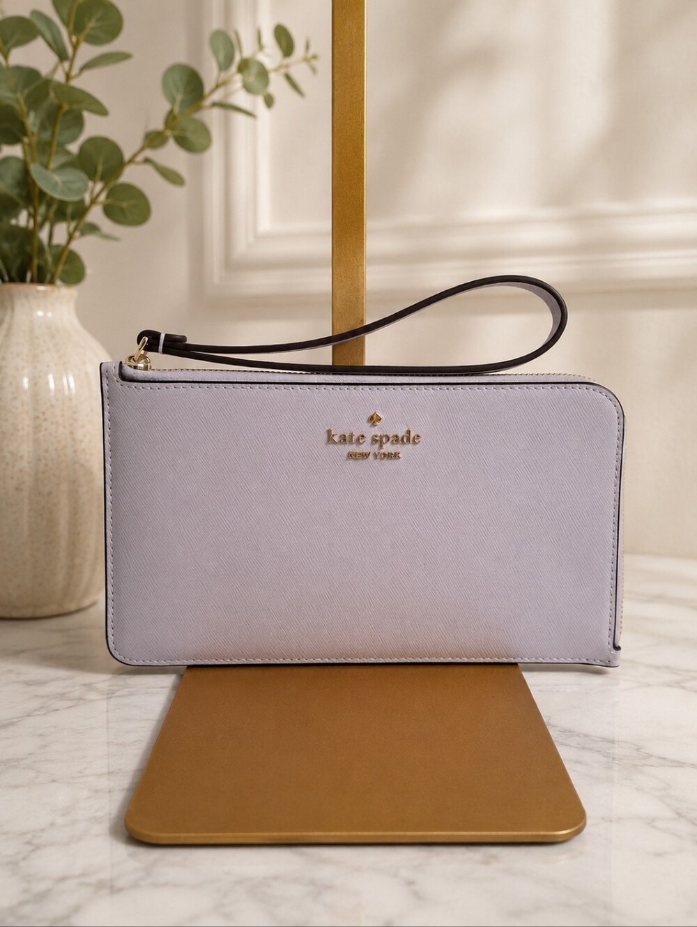 Kate Spade Lucy Medium L-Zip Wristlet Pastel Lavender Saffiano Leather NWOT